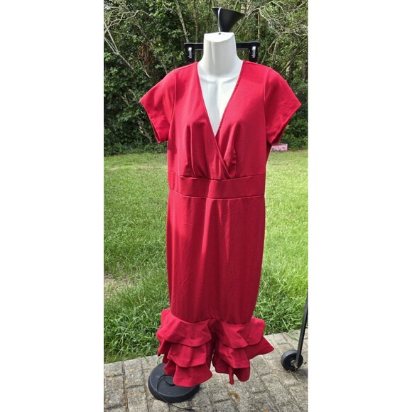 Ashley Stewart Flounce Ruffle Mermaid Dress Tiered Women's Red New Sz 14/16 - Picture 3 of 10